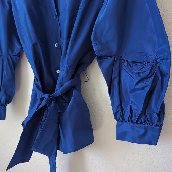 Lafayette 148 New York Womens Top Sheen Shiny 100% Silk Blouse Royal Blue Sz 4 S - Picture 3 of 6
